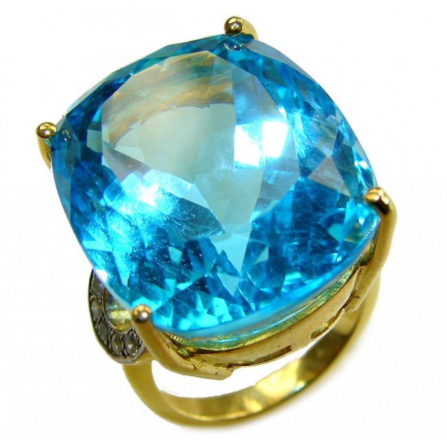 Pacifica - Authentic 45.8 carat Swiss Blue Topaz 22K Gold over .925 Sterling Silver handcrafted Large Statement ring size 7