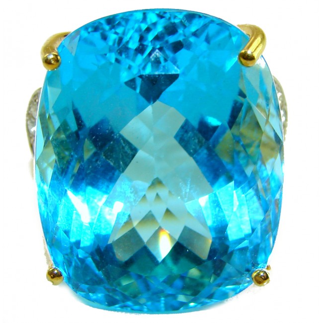 Pacifica - Authentic 45.8 carat Swiss Blue Topaz 22K Gold over .925 Sterling Silver handcrafted Large Statement ring size 7