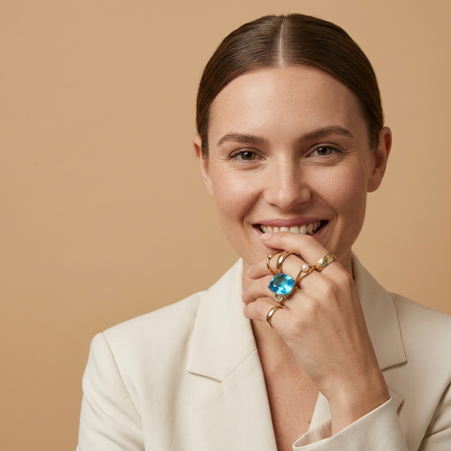 Pacifica - Authentic 45.8 carat Swiss Blue Topaz 22K Gold over .925 Sterling Silver handcrafted Large Statement ring size 7