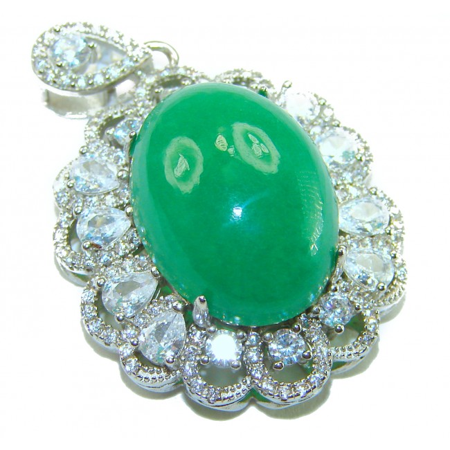Good Fortune Very Unique 12.5 CARAT Green Jade Rhodium over .925 Sterling Silver handcrafted pendant