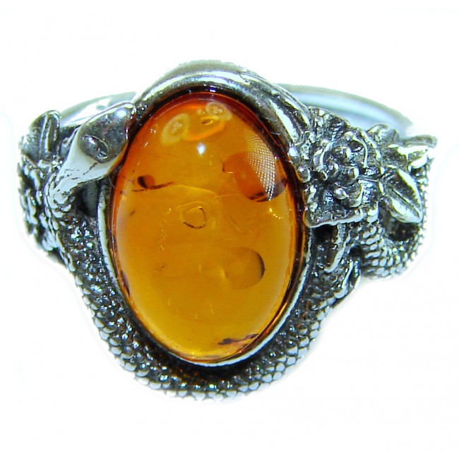 Snake Authentic Baltic Amber .925 Sterling Silver handcrafted ring; s. 5 1/4