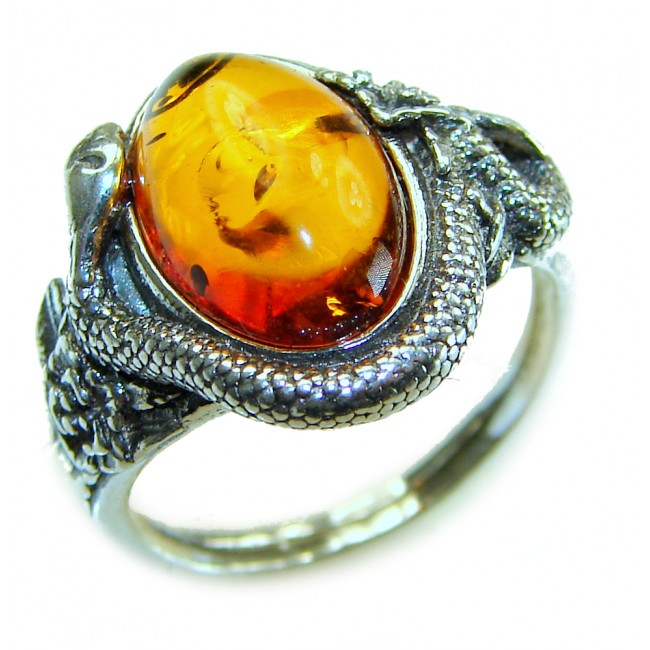 Snake Authentic Baltic Amber .925 Sterling Silver handcrafted ring; s. 5 1/4