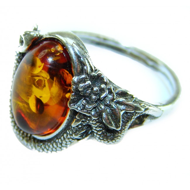 Snake Authentic Baltic Amber .925 Sterling Silver handcrafted ring; s. 5 1/4
