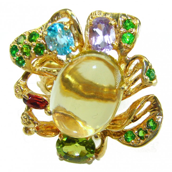 Spectacular 10.5 carat BRAZILIAN Citrine .925 Sterling Silver dipped in 18K Gold Handcrafted Huge Ring size 9 1/2