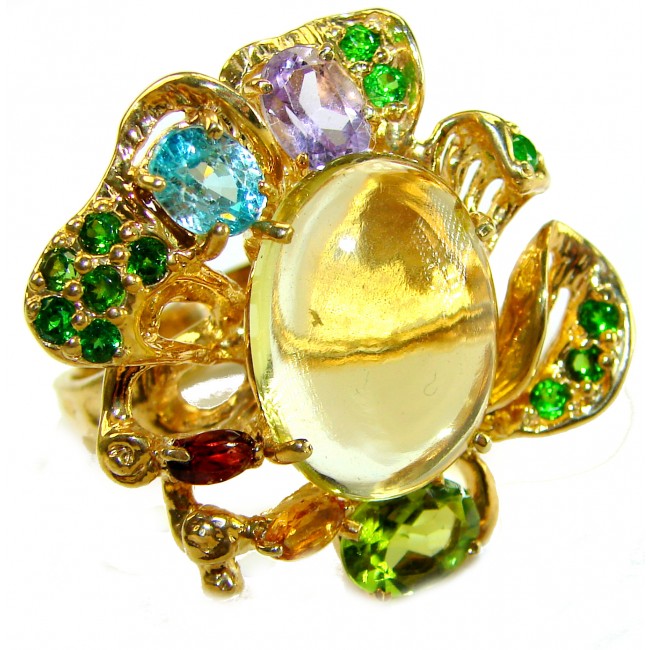 Spectacular 10.5 carat BRAZILIAN Citrine .925 Sterling Silver dipped in 18K Gold Handcrafted Huge Ring size 9 1/2