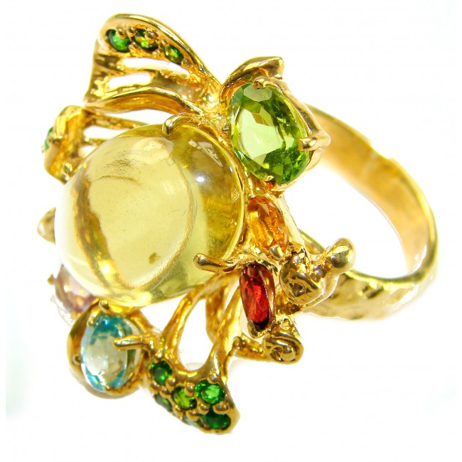 Spectacular 10.5 carat BRAZILIAN Citrine .925 Sterling Silver dipped in 18K Gold Handcrafted Huge Ring size 9 1/2