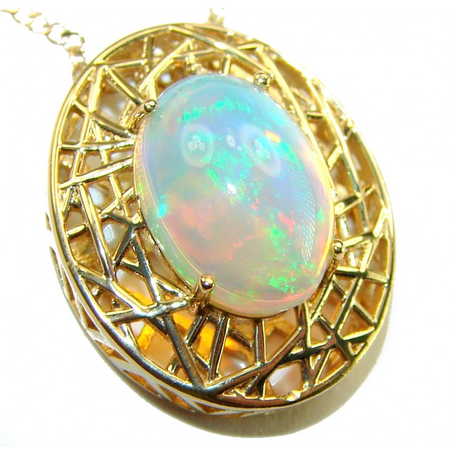 Earth Treasure Authentic 16.8 carat Golden Ethiopian Opal 22K Gold over .925 Sterling Silver handcrafted Statament Necklace