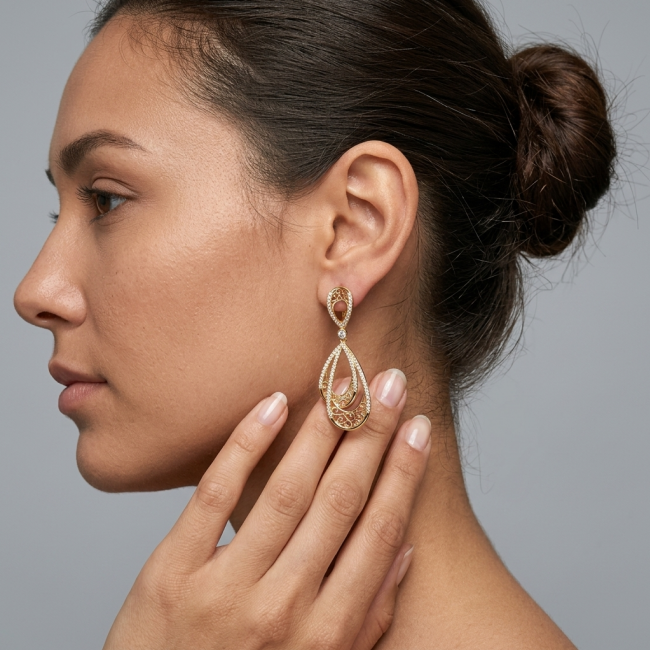 Black Label Collection - Dubai Style - Natural 22K Gold over .925 Sterling Silver handmade earrings