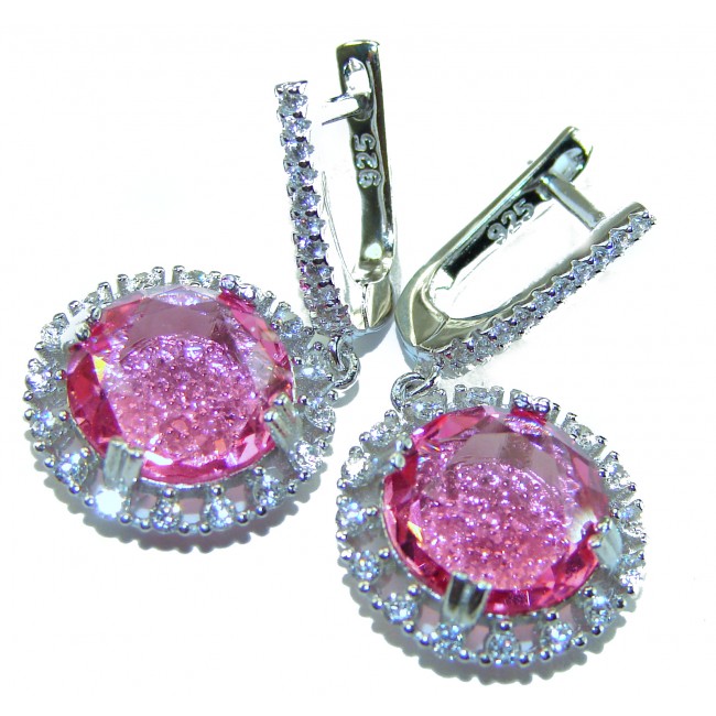 Love 22.8 carat Pink Topaz rhodium over .925 Sterling Silver handcrafted Statement Earrings