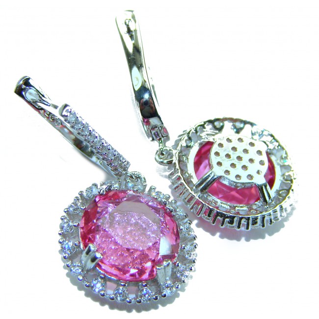 Love 22.8 carat Pink Topaz rhodium over .925 Sterling Silver handcrafted Statement Earrings