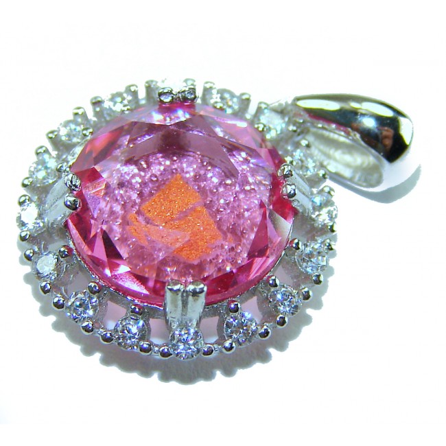 Love 10.8 carat Pink Topaz rhodium over .925 Sterling Silver handcrafted Statement Pendant