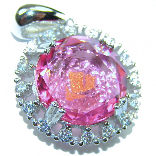 Love 10.8 carat Pink Topaz rhodium over .925 Sterling Silver handcrafted Statement Pendant