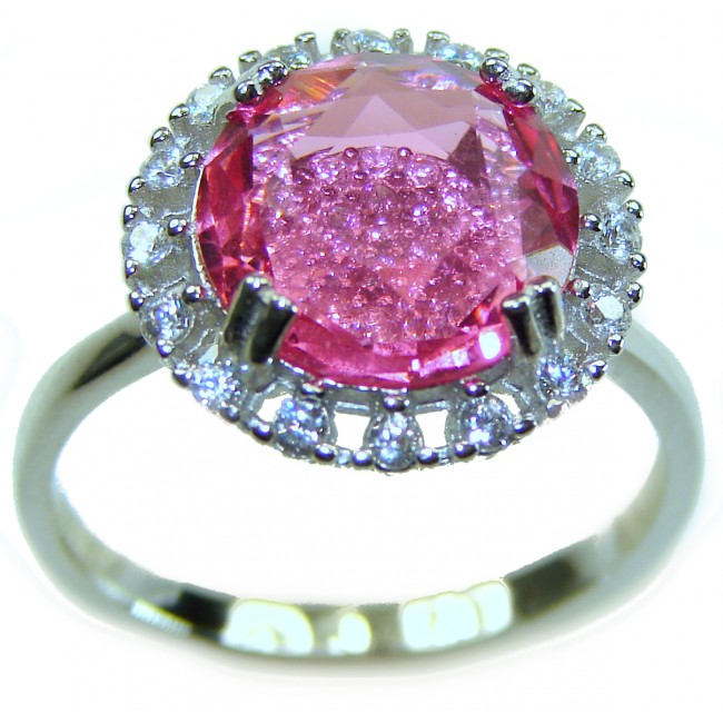 Love 10.8 carat Pink Topaz rhodium over .925 Sterling Silver handcrafted Statement Ring size 9