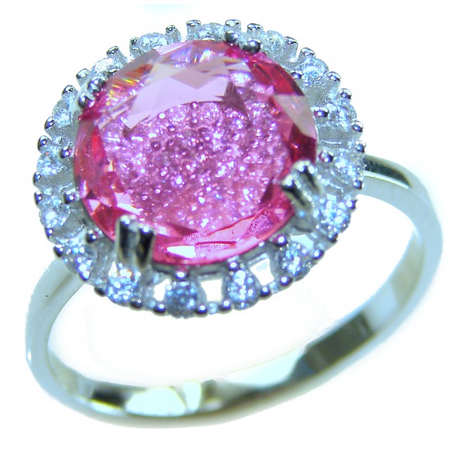 Love 10.8 carat Pink Topaz rhodium over .925 Sterling Silver handcrafted Statement Ring size 9