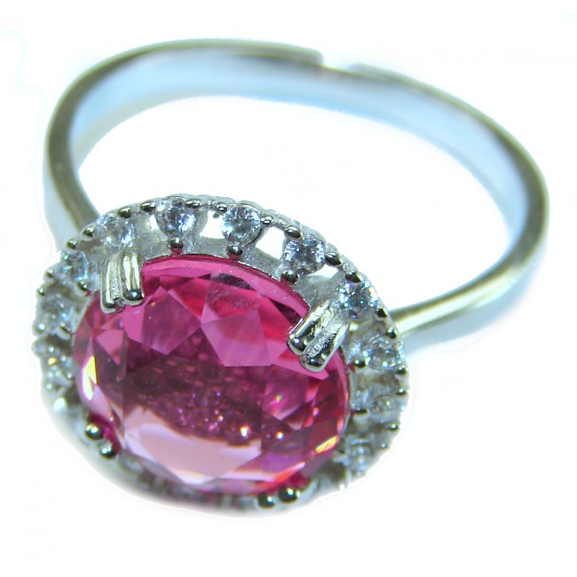 Love 10.8 carat Pink Topaz rhodium over .925 Sterling Silver handcrafted Statement Ring size 9