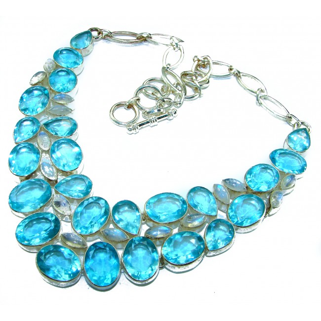 Blue Extravaganza 235.5 carat authentic Swiss Blue Topaz .925 Sterling Silver handcrafted necklace