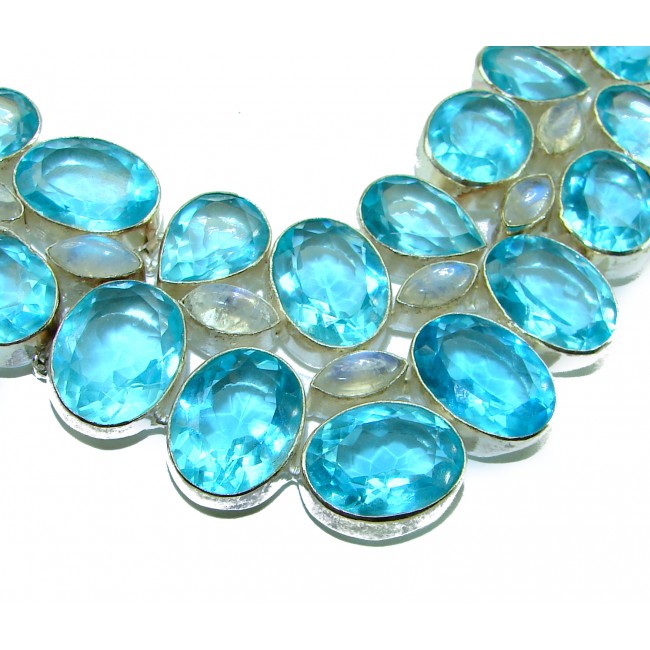 Blue Extravaganza 235.5 carat authentic Swiss Blue Topaz .925 Sterling Silver handcrafted necklace