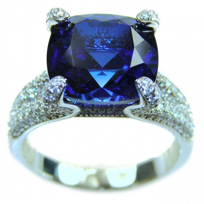 Blue Treasure 9.5 carat London Blue Topaz .925 Sterling Silver handmade Statement Ring size 8 - photo 3