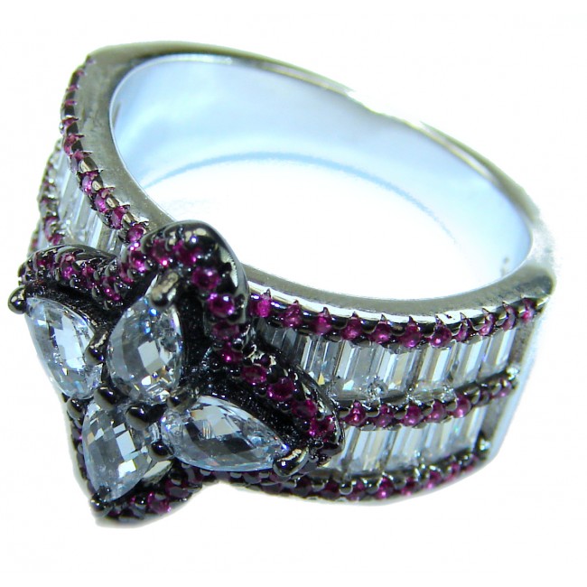 Art Deco Carmen Natural 11.4 carat Ruby .925 Sterling Silver Statement Ring size 7 - Side view of Art Deco Carmen ring with rubies and sterling silver.