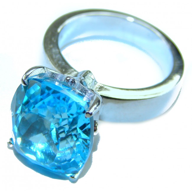 Pacifica 10.5 carat authentic Swiss Blue Topaz .925 Sterling Silver handmade Statement Ring size 8 - photo 3