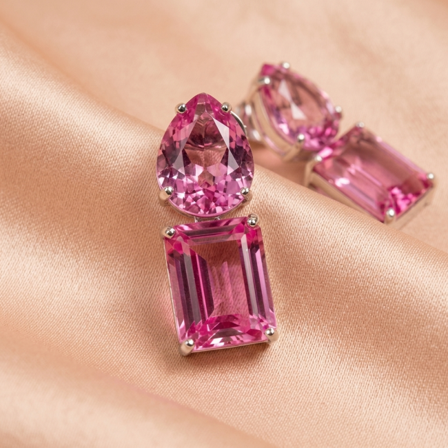 Large - Tiffany - authentic 42.5 carat Pink Sapphire .925 Sterling Silver handcrafted Earrings