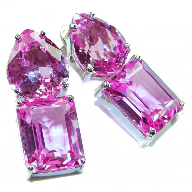 Large - Tiffany - authentic 42.5 carat Pink Sapphire .925 Sterling Silver handcrafted Earrings