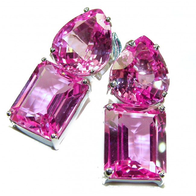 Large - Tiffany - authentic 42.5 carat Pink Sapphire .925 Sterling Silver handcrafted Earrings