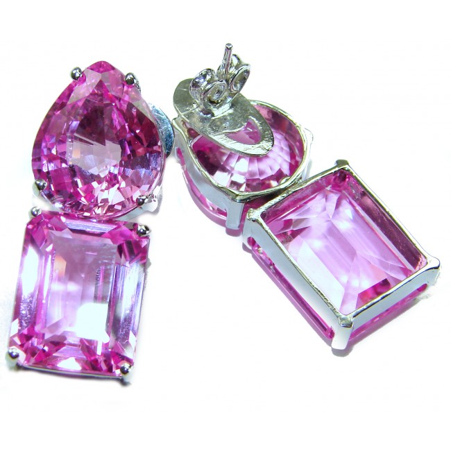 Large - Tiffany - authentic 42.5 carat Pink Sapphire .925 Sterling Silver handcrafted Earrings