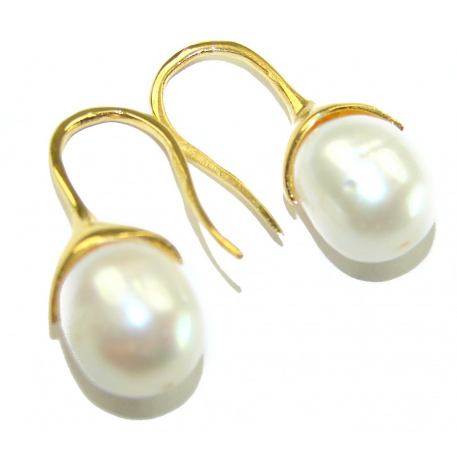 Genuine Pearl 18K Gold over .925 Sterling Silver handcrafted Statement Earrings - photo 3