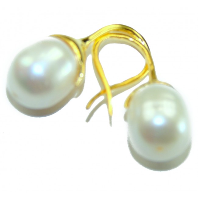 Genuine Pearl 18K Gold over .925 Sterling Silver handcrafted Statement Earrings - photo 2