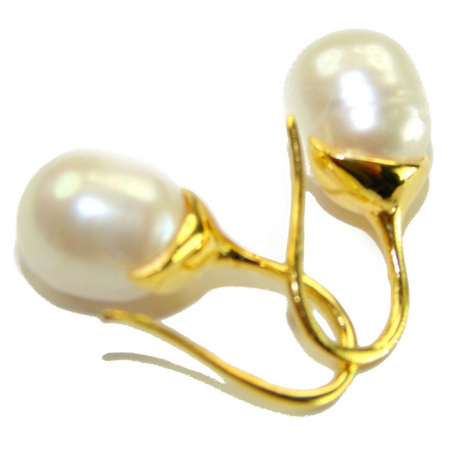 Genuine Pearl 18K Gold over .925 Sterling Silver handcrafted Statement Earrings - photo 1