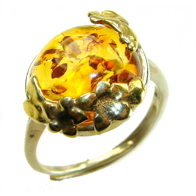 Authentic Baltic Amber .925 Sterling Silver handcrafted ring; s. 6 adjustable