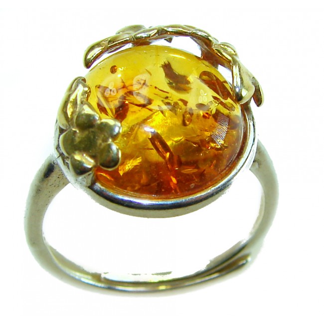 Authentic Baltic Amber .925 Sterling Silver handcrafted ring; s. 6 adjustable