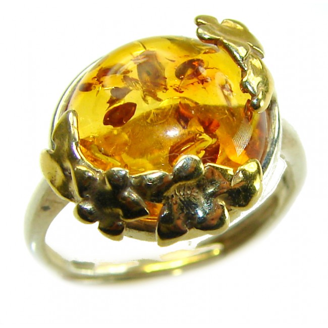 Authentic Baltic Amber .925 Sterling Silver handcrafted ring; s. 6 adjustable