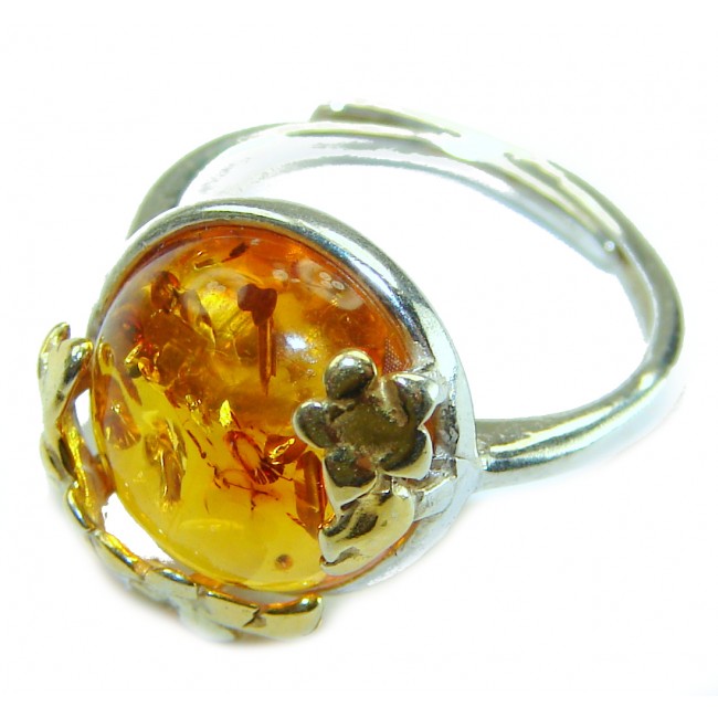 Authentic Baltic Amber .925 Sterling Silver handcrafted ring; s. 6 adjustable