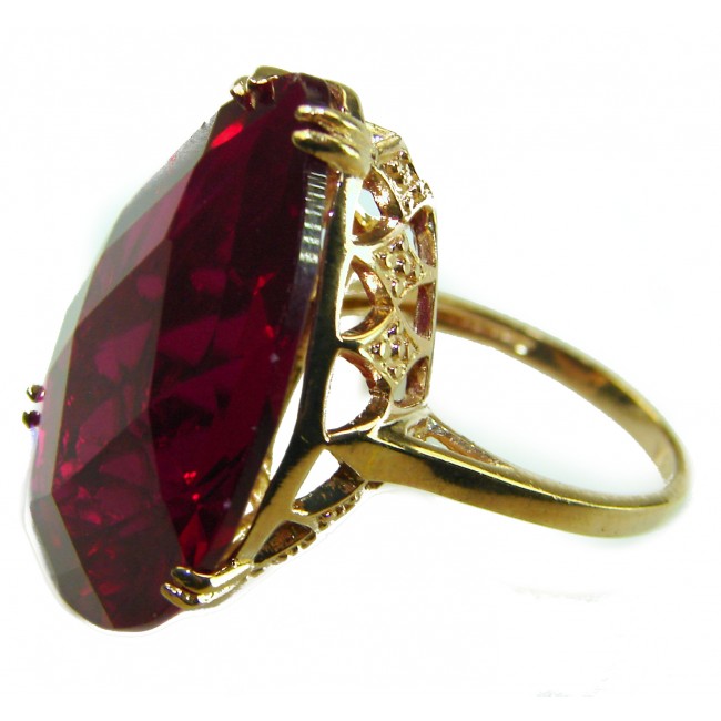 Carmen Natural 28.4 carat Ruby .925 Sterling Silver dipped in 22K Gold handmade Large Statement Ring size 7 - Side view of Carmen Natural 28.4 carat ruby ring in sterling silver.