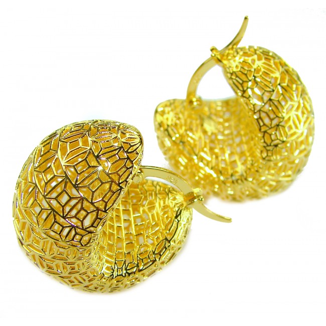 Dubai Style - Golden Flowers .925 Sterling Silver dipped in 22K Gold handmade Large Earrings