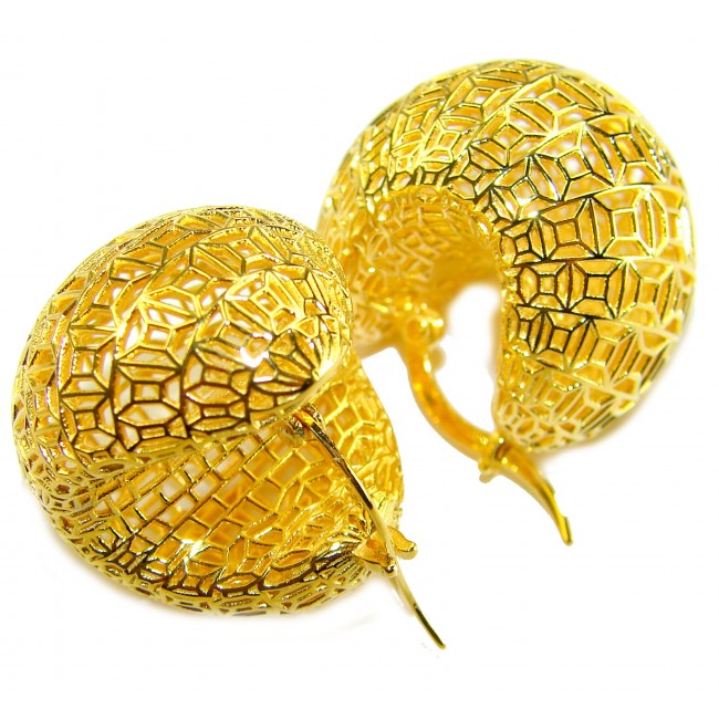 Dubai Style - Golden Flowers .925 Sterling Silver dipped in 22K Gold handmade Large Earrings