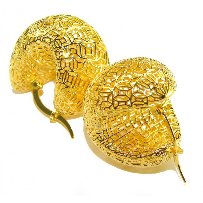 Dubai Style - Golden Flowers .925 Sterling Silver dipped in 22K Gold handmade Large Earrings