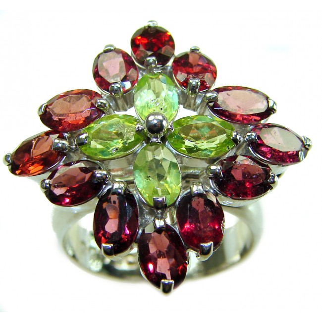 Royalty 15.8 carat authentic Himalayan Peridot Garnet .925 Sterling Silver Handcrafted Statement Ring size 8 - photo 4