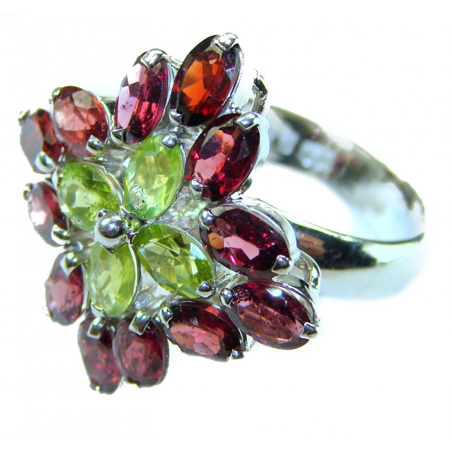 Royalty 15.8 carat authentic Himalayan Peridot Garnet .925 Sterling Silver Handcrafted Statement Ring size 8 - photo 3