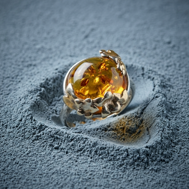 Authentic Baltic Amber .925 Sterling Silver handcrafted ring; s. 6 adjustable