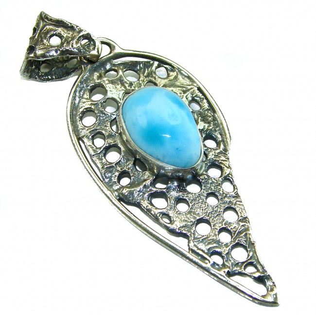 The best quality Natural Larimar from Dominican Republic .925 Sterling Silver handcrafted pendant - photo 4