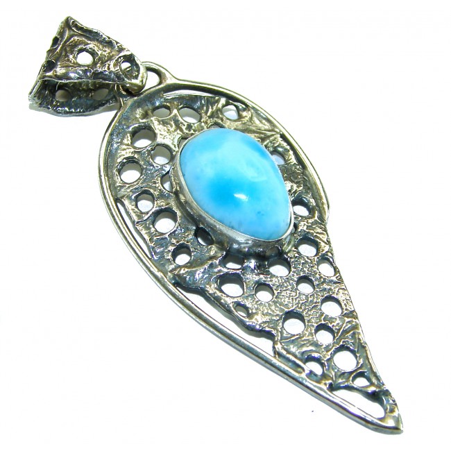 The best quality Natural Larimar from Dominican Republic .925 Sterling Silver handcrafted pendant - photo 2