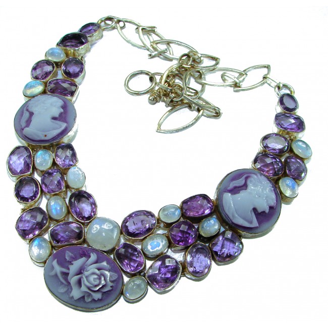 Vintage Beauty Purple Cameo 48.2 carat Amethyst .925 Sterling Silver handcrafted Necklace