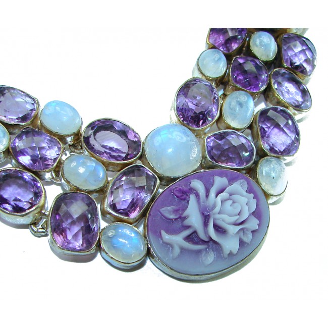 Vintage Beauty Purple Cameo 48.2 carat Amethyst .925 Sterling Silver handcrafted Necklace