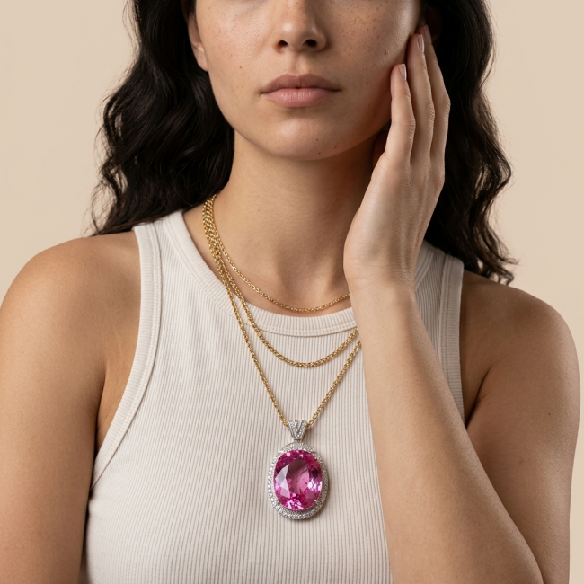 Angel's Wish Luxurious 36.7 carat Pink Sapphire .925 Sterling Silver handcrafted pendant