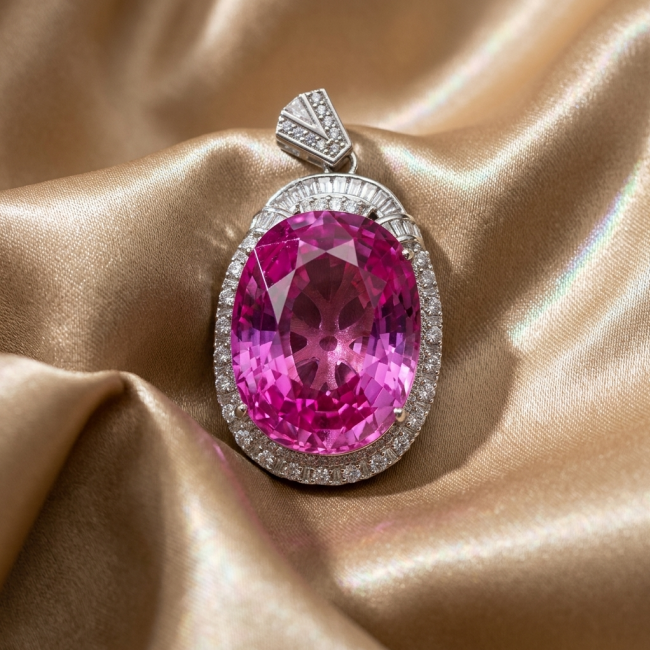 Angel's Wish Luxurious 36.7 carat Pink Sapphire .925 Sterling Silver handcrafted pendant