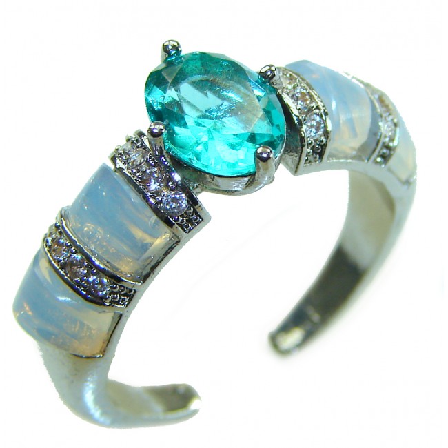Wonderland 3.1 carat Paraiba Tourmaline .925 Sterling Silver Handcrafted Ring size 7 1/4