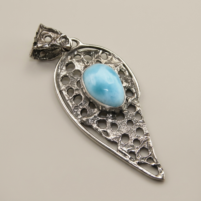 The best quality Natural Larimar from Dominican Republic .925 Sterling Silver handcrafted pendant - photo 1